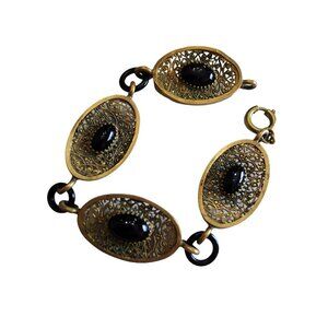 Antique Signed Germany Brass And Glass ART DECO Bracelet (A1804)